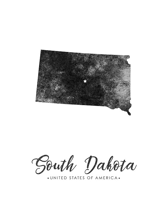 South Dakota State Map Art - Grunge Silhouette Mixed Media