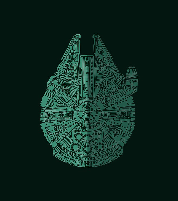Star Wars Art - Millennium Falcon - Blue Green Mixed Media