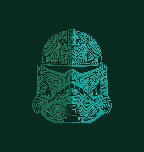 Stormtrooper Helmet - Star Wars Art - Blue Green Mixed Media