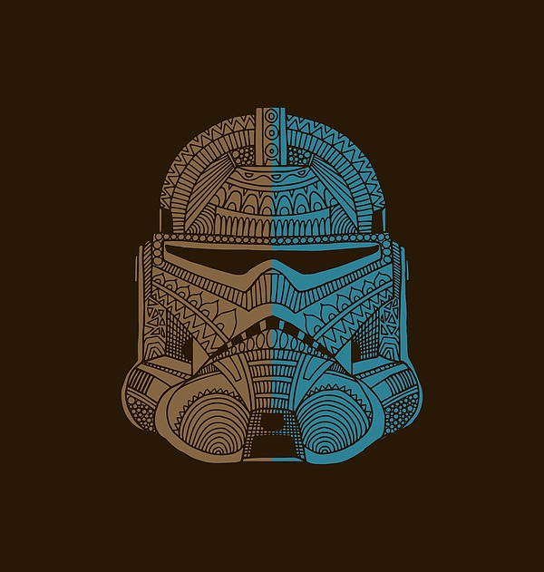 Stormtrooper Helmet - Star Wars Art - Brown Blue Mixed Media