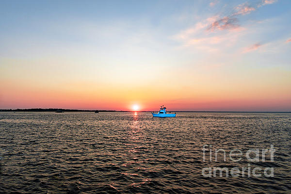 Sunset Fishing Boat off Dewey Destin Fl Pier 1208A Long Sleeve T