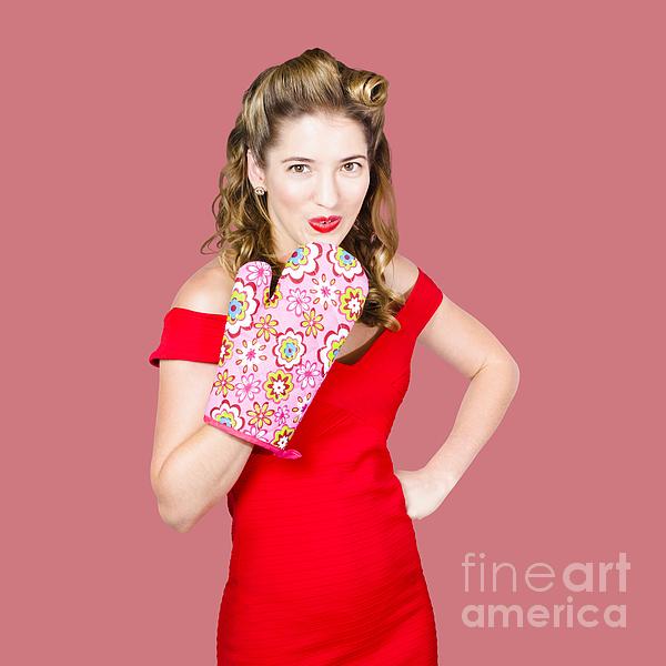 Surprise Cooking Pinup Woman With Cook Mitt Photograph