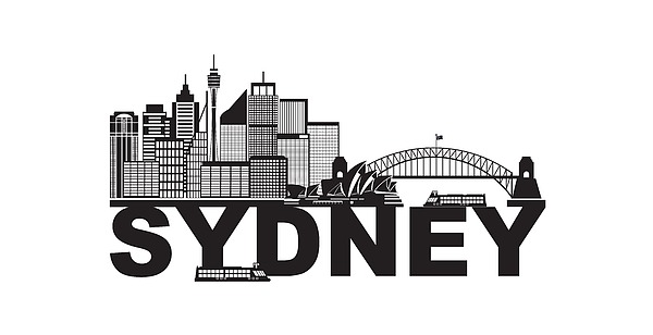 Sydney Australia Sklyine Text Outline Black And White Illustration Photograph