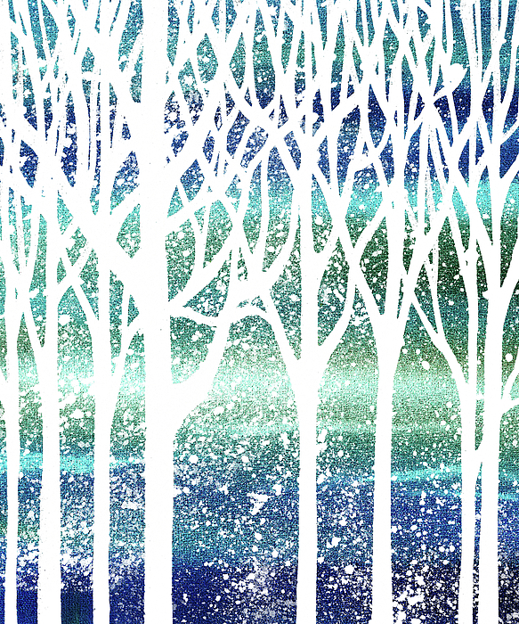 Irina Sztukowski - Teal Snowy Forest Silhouette 