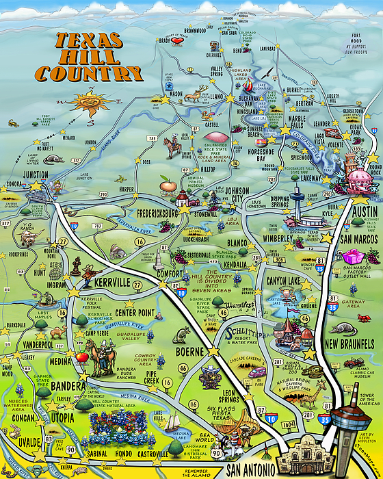 Kevin Middleton - Texas Hill Country Cartoon Map