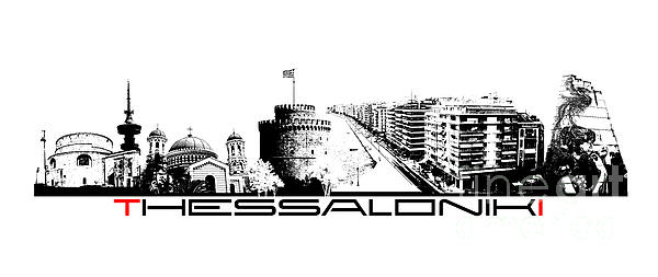 Thessaloniki Skyline City Black Digital Art