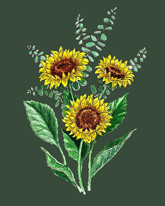 Three Playful Sunflowers Painting