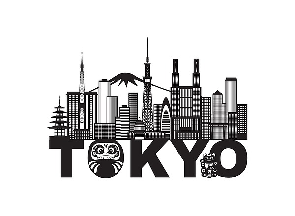 Tokyo City Skyline Text Black And White Illustration Photograph