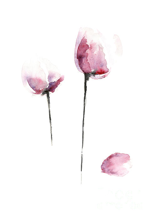 Original watercolor greeting card tulip purple flower