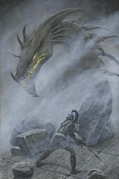 Turin Turambar Confronts Glaurung at the Ruin of Nargothrond Greeting Card  by Kip Rasmussen