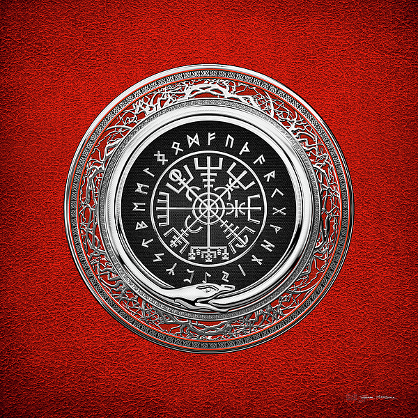 Vegvisir A Silver Magic Viking Runic Compass On Red Leather Iphone 13 Pro Max Case By Serge Averbukh Instaprints