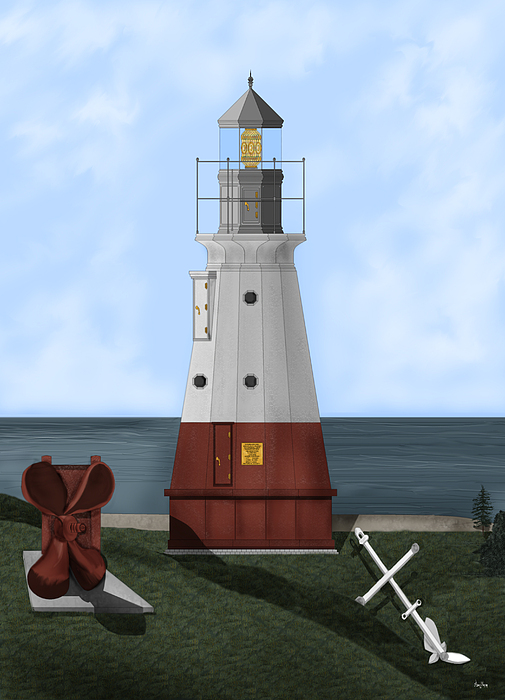 Vermillion River Lighthouse On Lake Erie Painting