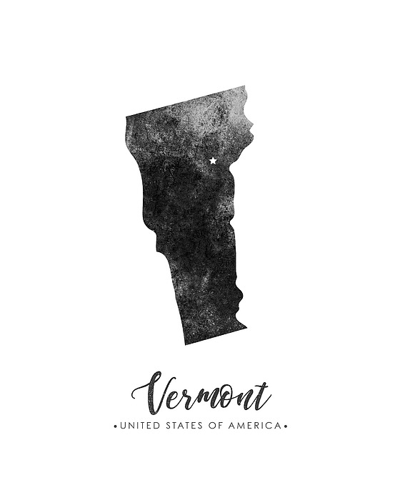 Vermont State Map Art - Grunge Silhouette Mixed Media