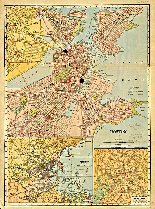 Vintage Boston Map 20 Greeting Card by Vintage Boston Maps