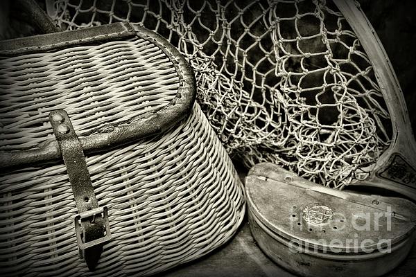 Vintage Fishing Tackle in black and white Jigsaw Puzzle by Paul