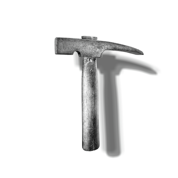 Vintage Masonry Hammer Floating On White In Bw Photograph
