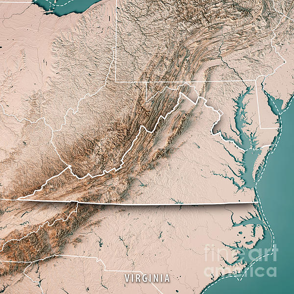 Virginia State USA 3D Render Topographic Map Neutral Border Beach Towel ...