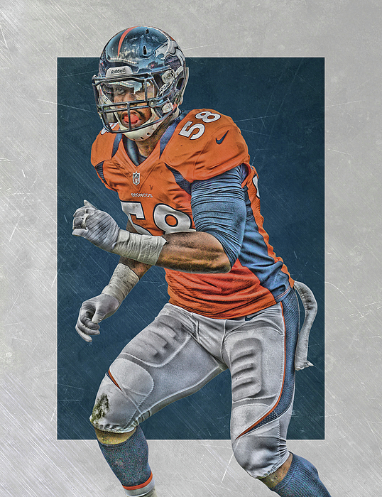 Von Miller Denver Broncos Art 2 Beach Towel by Joe Hamilton - Fine Art  America