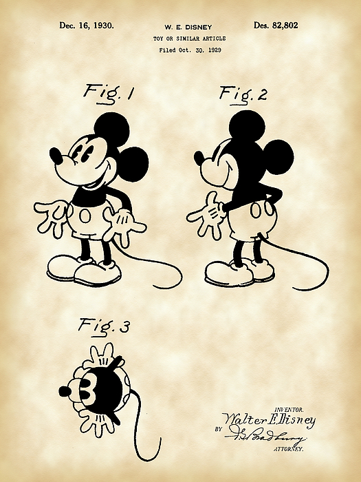 Walt Disney Mickey Mouse Patent 1929 - Vintage Coffee Mug by