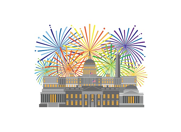 Washington Dc Monuments Landmarks And Fireworks Illustration Digital Art