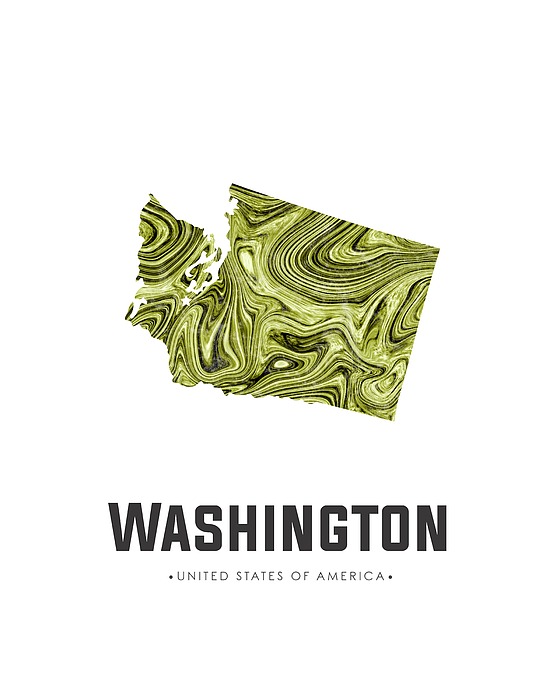 Washington Map Art Abstract In Olive Mixed Media