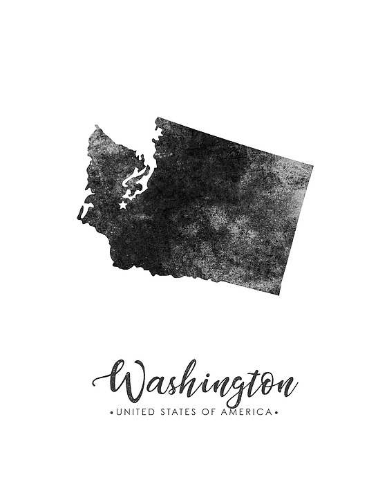 Washington State Map Art - Grunge Silhouette Mixed Media