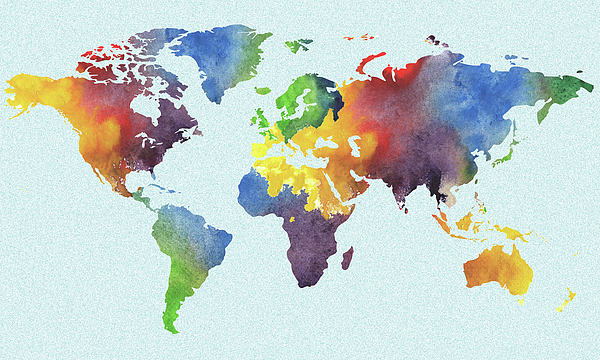 Watercolor Map Of The World Map Watercolour Silhouette Puzzle For Sale By Irina Sztukowski