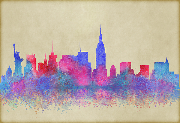 Watercolour Splashes New York City Skylines Digital Art