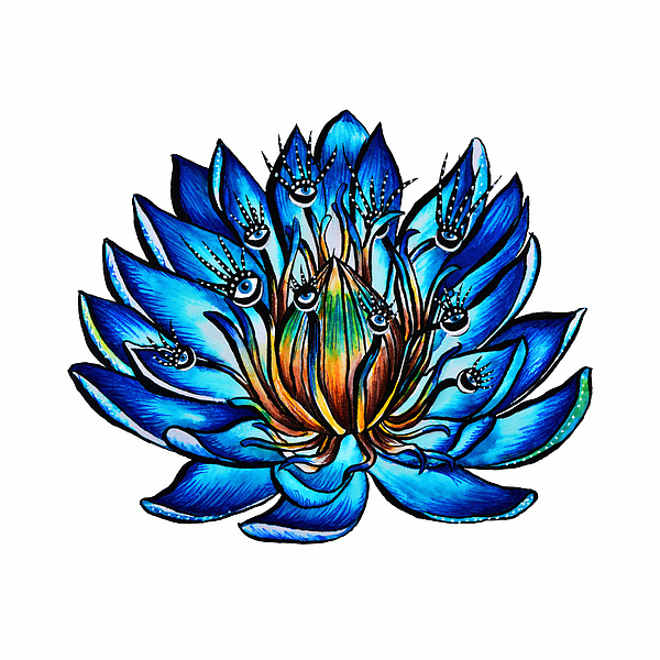 Weird Multi Eyed Blue Water Lily Flower Drawing