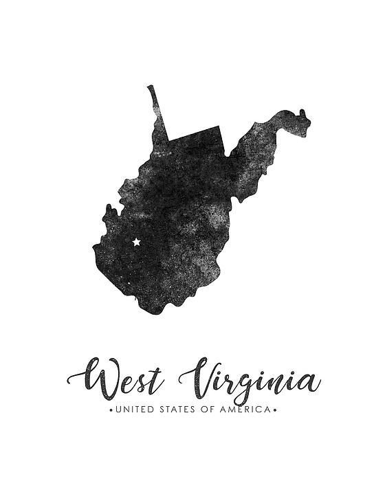 West Virginia State Map Art - Grunge Silhouette Mixed Media