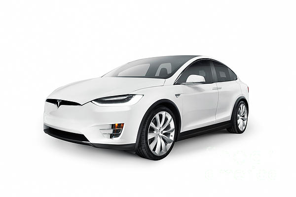 White 2017 Tesla Model X Luxury Suv Electric Car Isolated Greeting Card