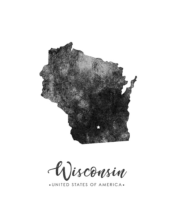 Wisconsin State Map Art - Grunge Silhouette Mixed Media