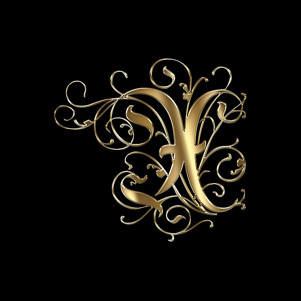 X Golden Ornamental Letter Typography Painting