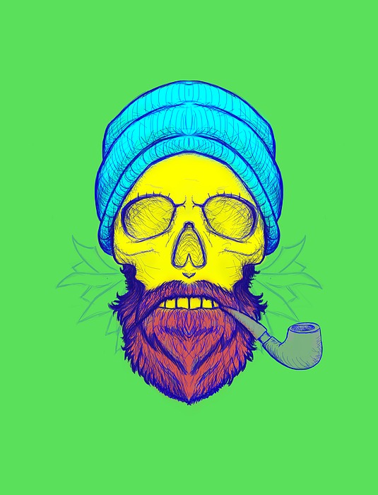 Yellow Skull Smoking Pipe Digital Art
