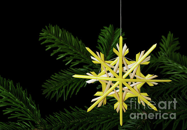 Straw star Christmas decoration over red Duvet Cover by Peter Hermes Furian  - Pixels