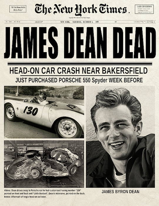 James Dean Killed Headline New York Times 1955 Greeting Card For Sale By Daniel Hagerman