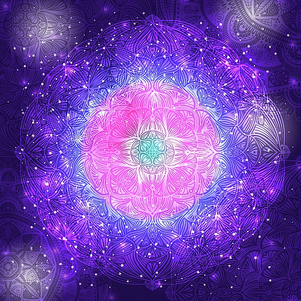 Ornamental Floral Ethnic Mandala On Purple Galaxy Background Kids