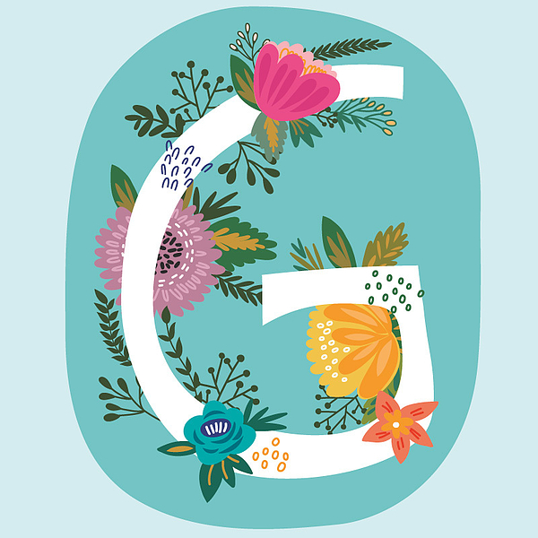 Vector Hand Drawn Floral Monogram with Vintage Amazing Flowers! Letters R  Perfect for Backgrounds O' Print - MarushaBelle