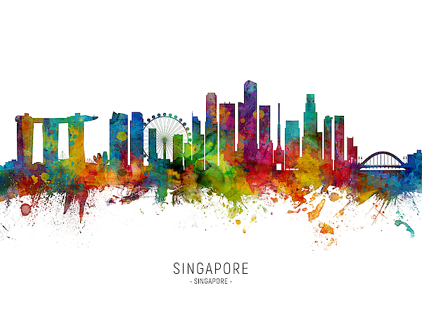 Singapore  Cityscape Art Print Poster Portrait Singapore Skyline 5054