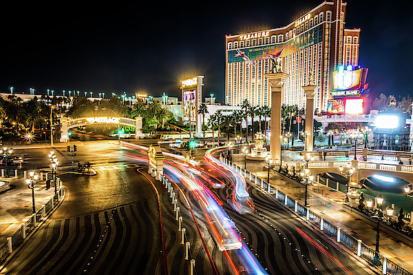 Las Vegas City lights from airplane at night by Alex Grichenko