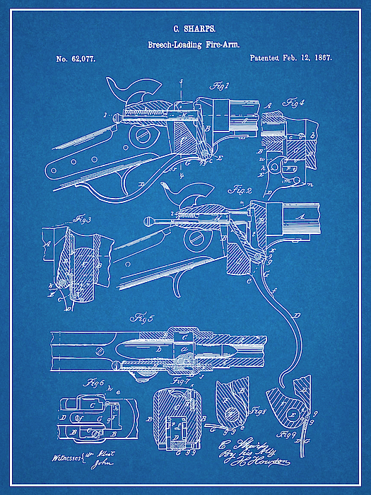 1867 Sharps Breech Loading Rifle Blueprint Patent Print Greeting Card ...