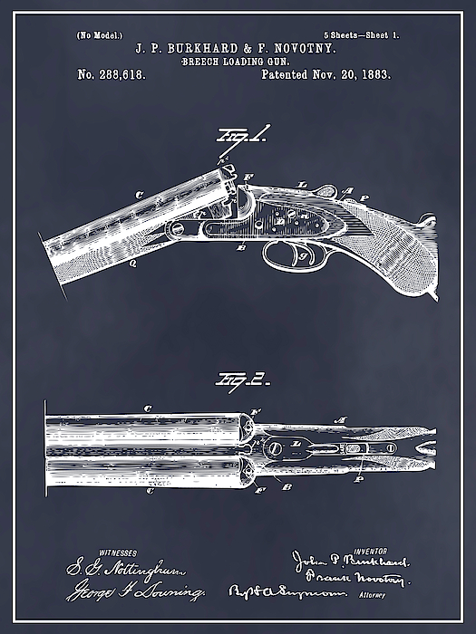 1883 Breech Loading Shotgun Blackboard Patent Print Greeting Card By 