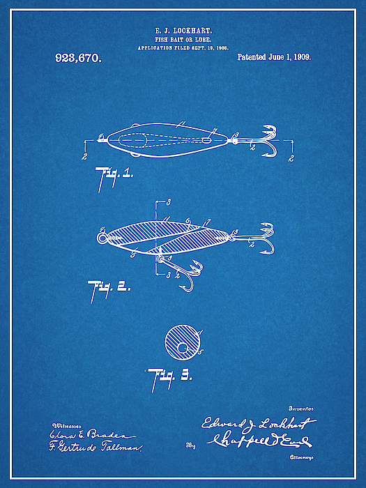 1909 Lockhart Antique Fishing Lure Blueprint Patent Print Jigsaw Puzzle