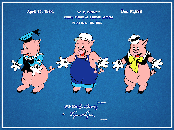 1934 Walt Disney Three Little Pigs Colorized Blueprint Patent Print Coffee  Mug by Greg Edwards - Pixels