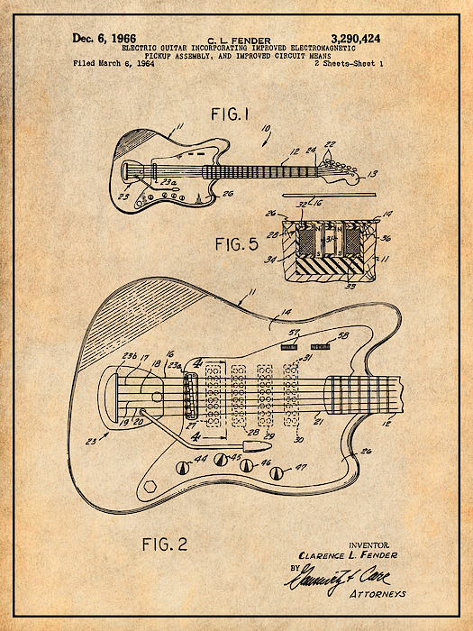 1964 Fender Guitar Patent Print Antique Paper Galaxy S5 Case