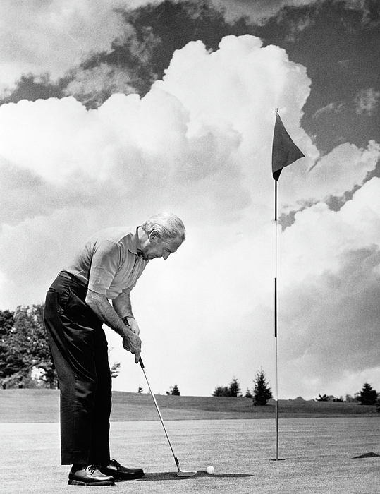 1970s Man Playing Golf Putting Golf Fleece Blanket by Vintage