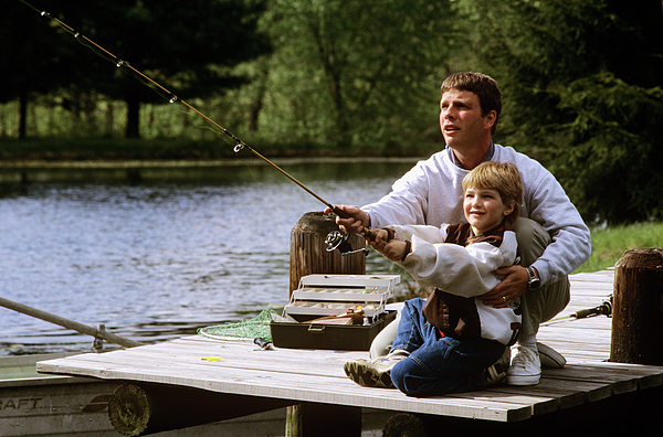 1990s Father And Son Fishing On Dock Bath Towel