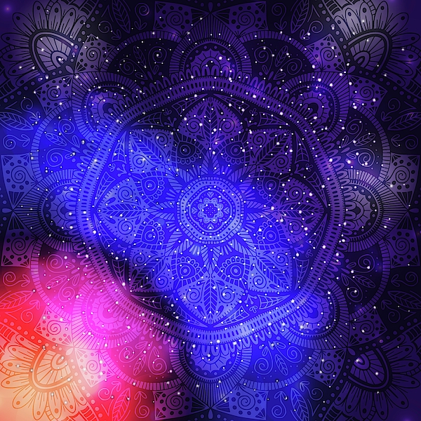 Ornamental floral ethnic mandala on purple galaxy background #2