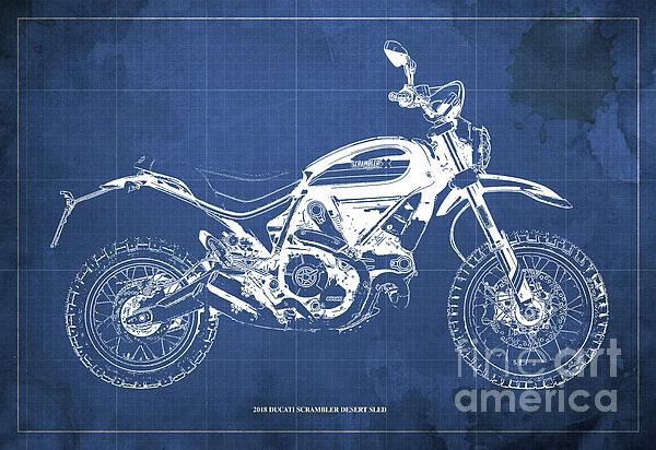 18 Ducati Scrambler Desert Sled Blueprint Vintage Blue Background Greeting Card For Sale By Drawspots Illustrations