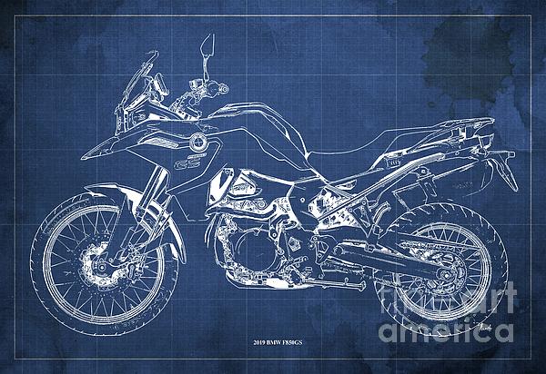 2020 BMW R1250RT Blueprint,Blue Background,Garage Decoration Coffee Mug by  Drawspots Illustrations - Pixels